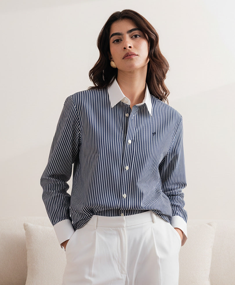 Navy Contrast Striped Shirt (Women)