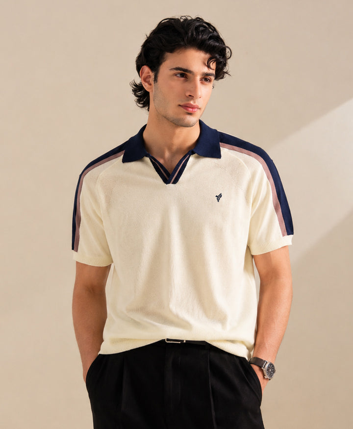Cream Knitted Contrast POLO