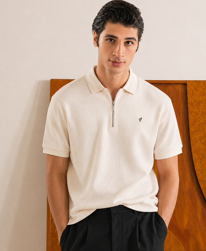 Cream Waffle Zip POLO