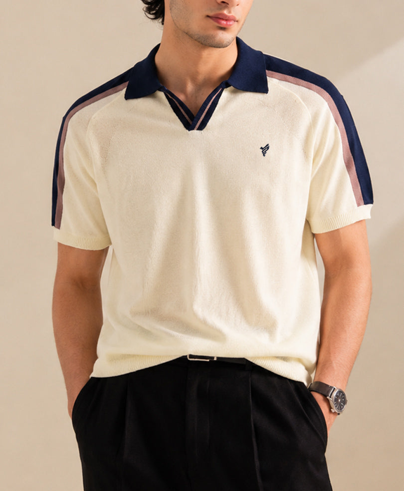 Cream Knitted Contrast POLO