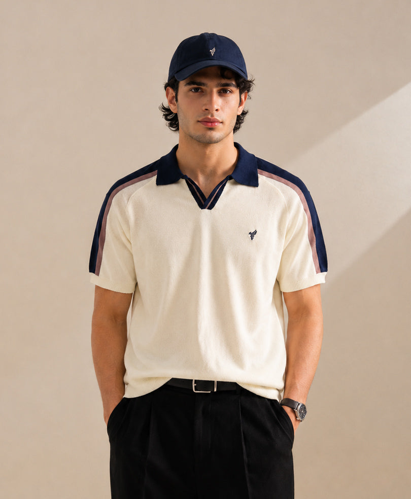 Cream Knitted Contrast POLO