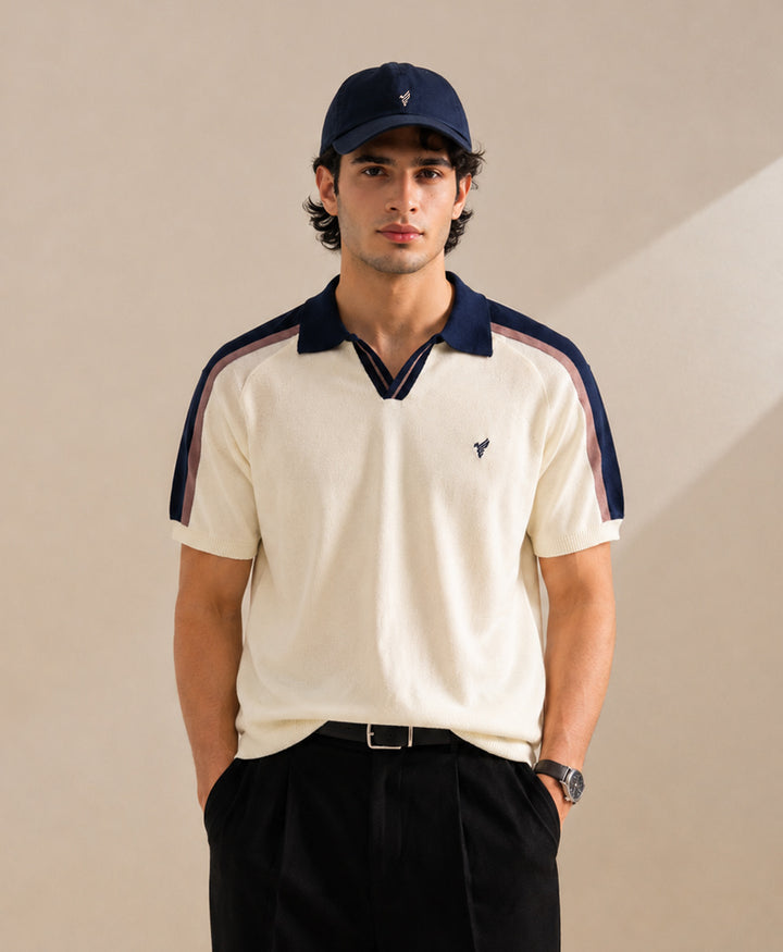Cream Knitted Contrast POLO