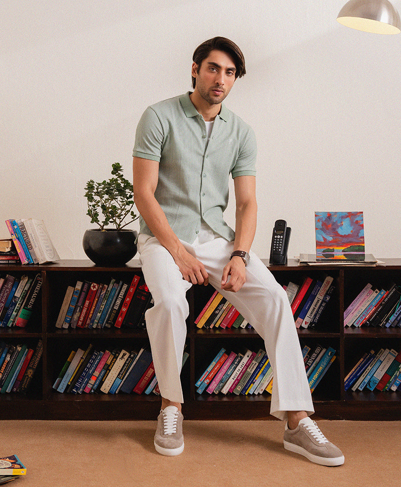 Knitted Aqua Striper Shirt