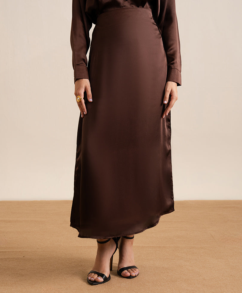 Chocolate Brown Satin Skirt (Women)