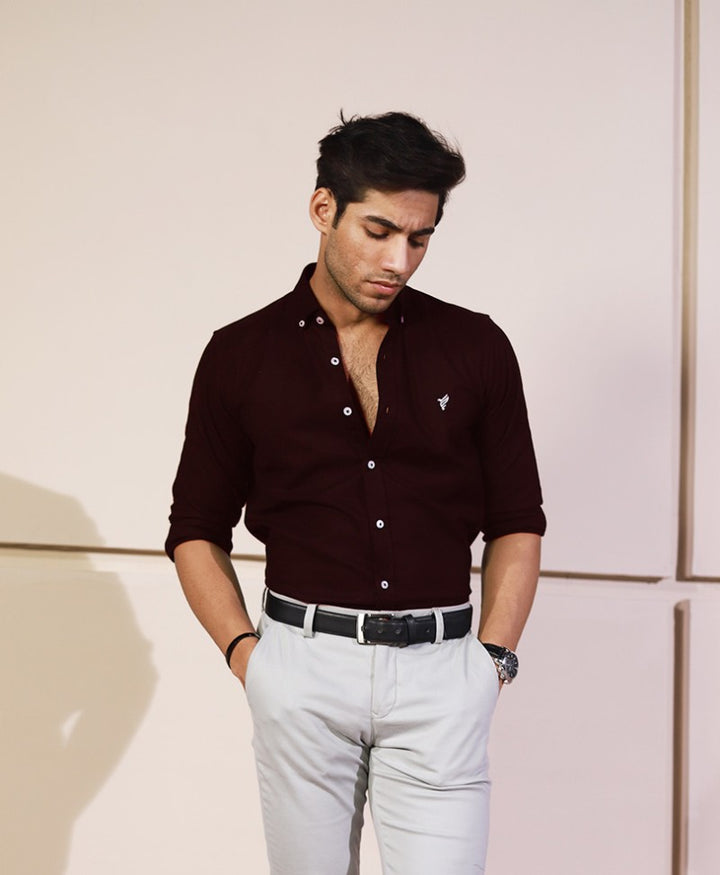 Dark Maroon Button Down Shirt (Slim / Modern Fit)
