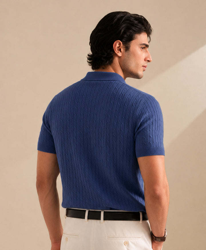 Pastel Blue Cable Knit POLO
