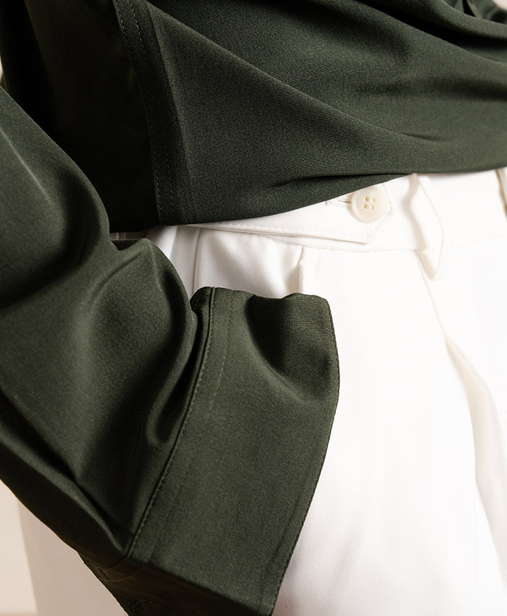 Cream Adjustable Pleated Pants