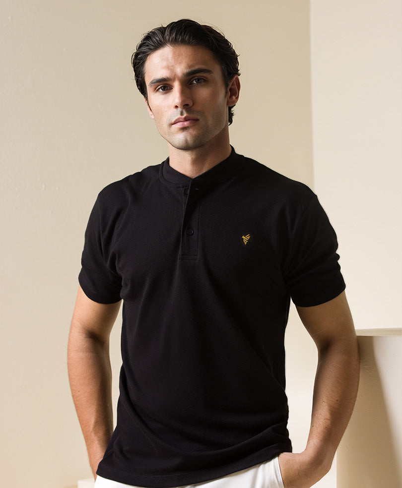 Black Henley Interlock POLO