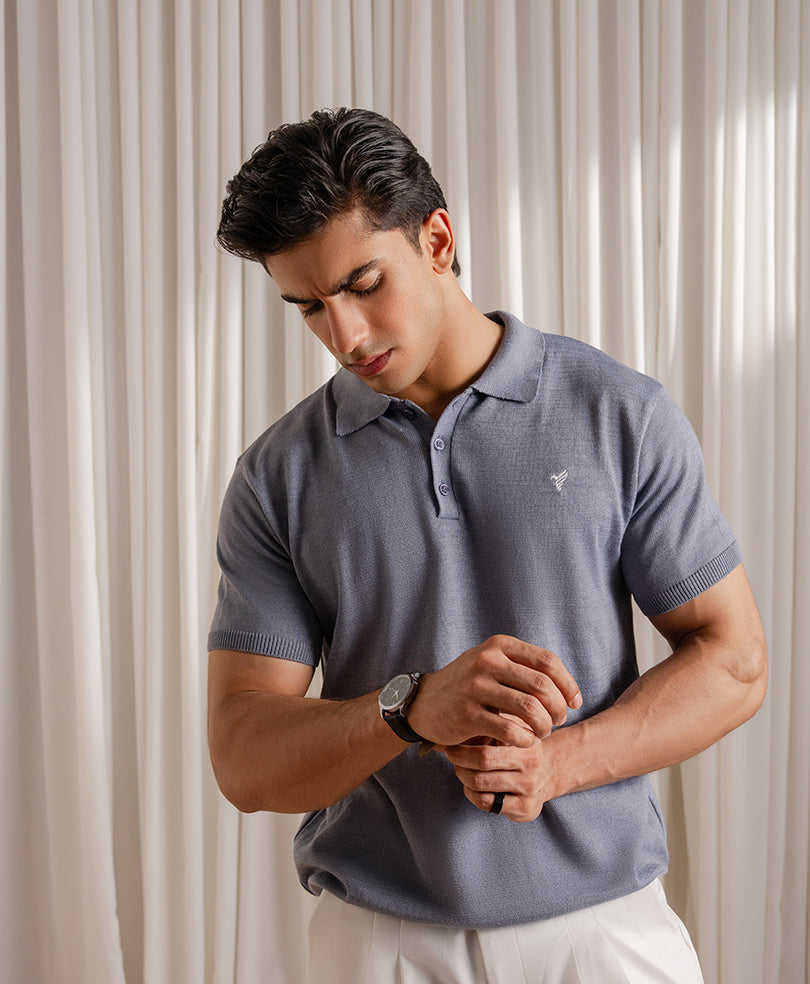 Basic Knitted POLO Rise Blue