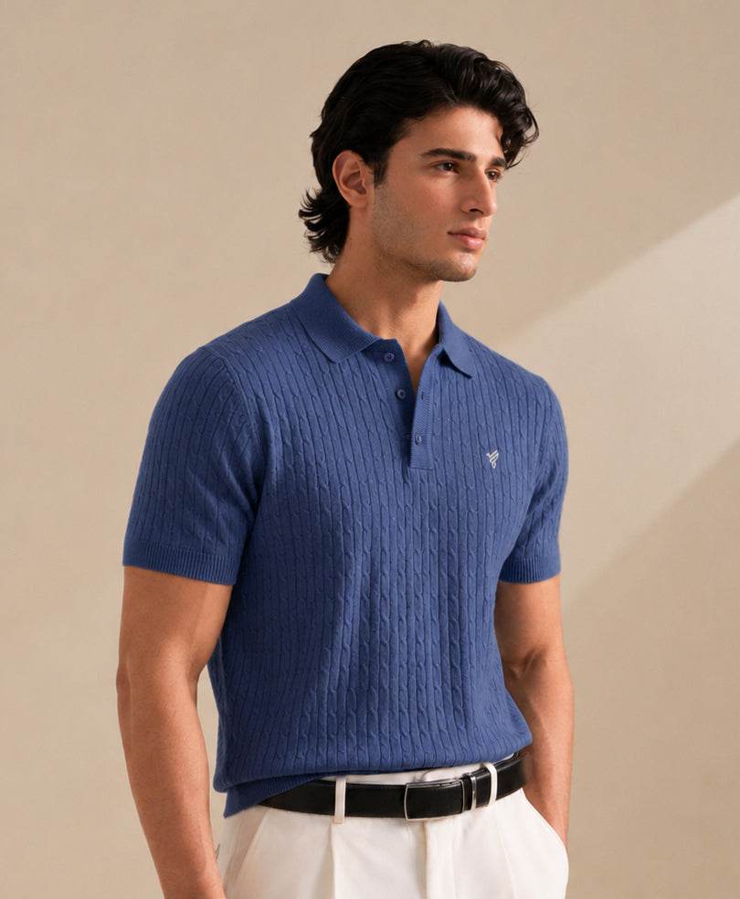 Pastel Blue Cable Knit POLO