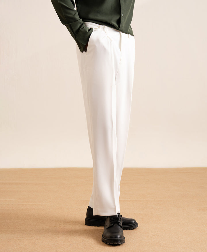 Cream Adjustable Pleated Pants