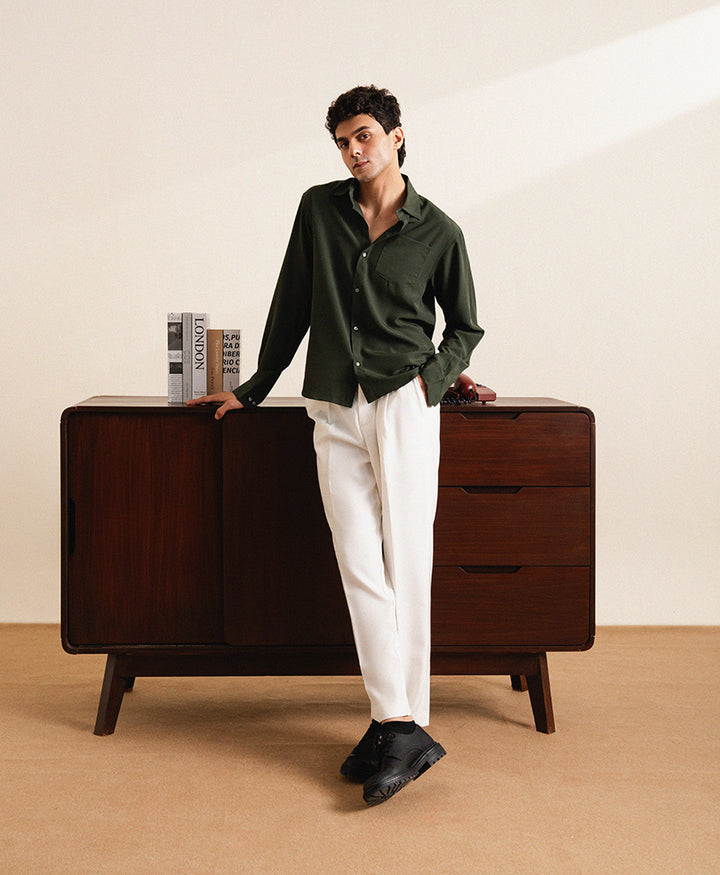 Cream Adjustable Pleated Pants