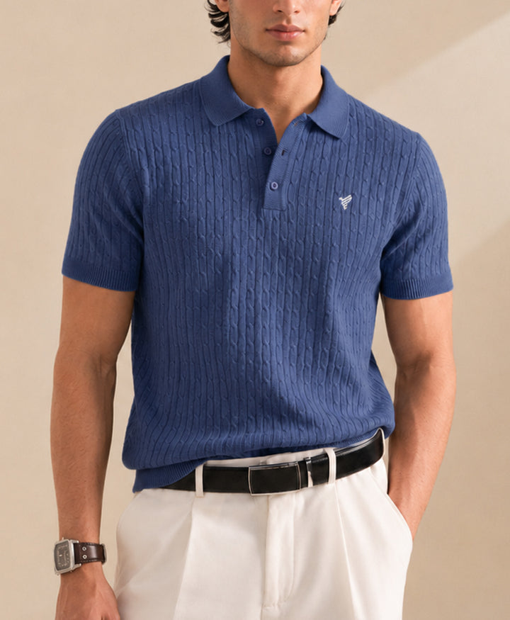 Pastel Blue Cable Knit POLO