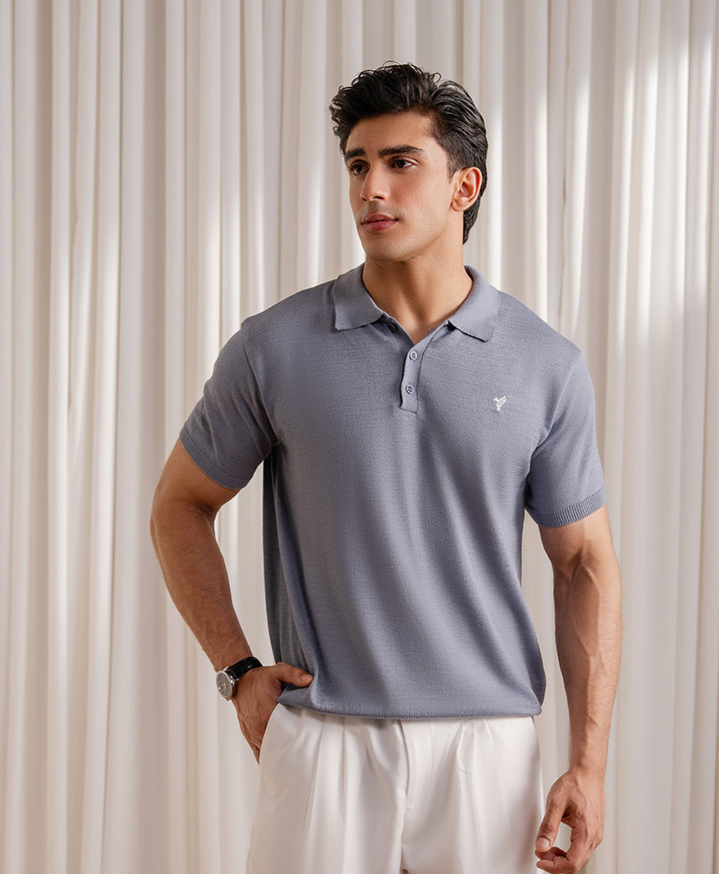 Basic Knitted POLO Rise Blue