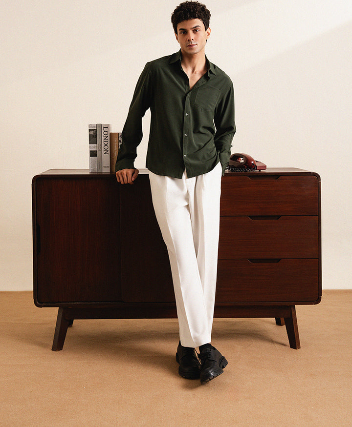 Cream Adjustable Pleated Pants