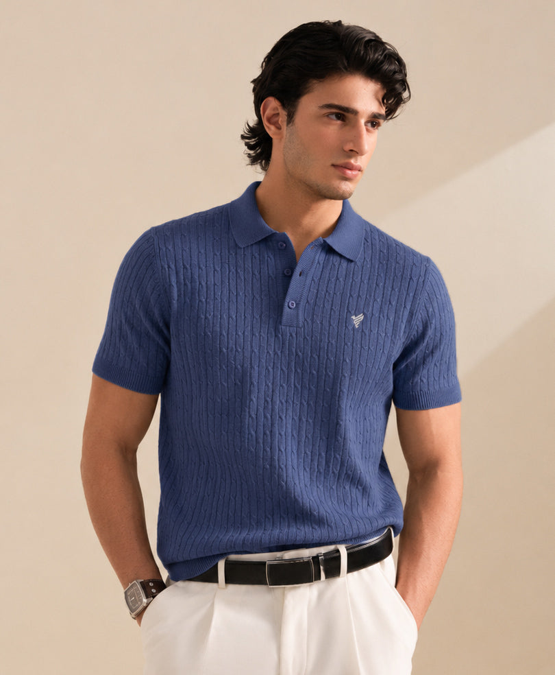 Pastel Blue Cable Knit POLO