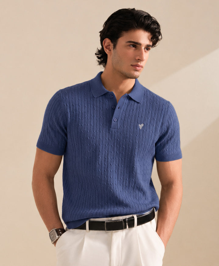 Pastel Blue Cable Knit POLO