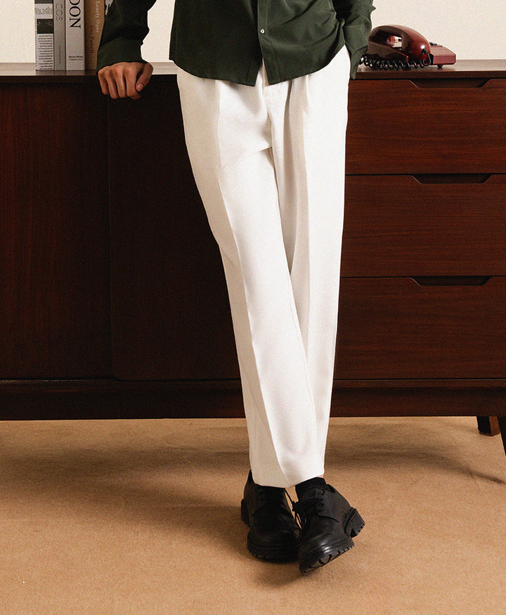 Cream Adjustable Pleated Pants