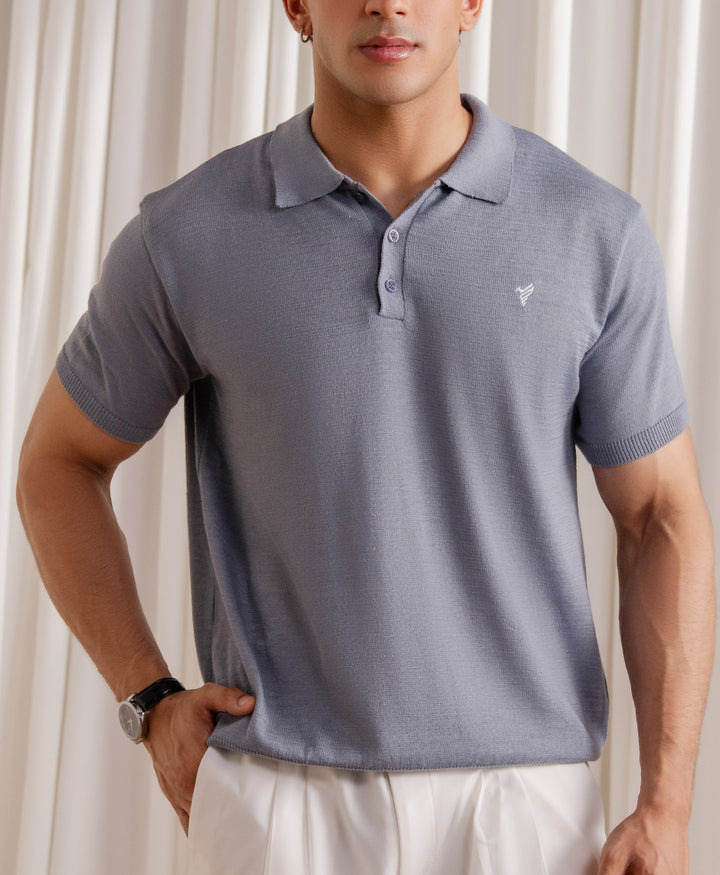 Basic Knitted POLO Rise Blue