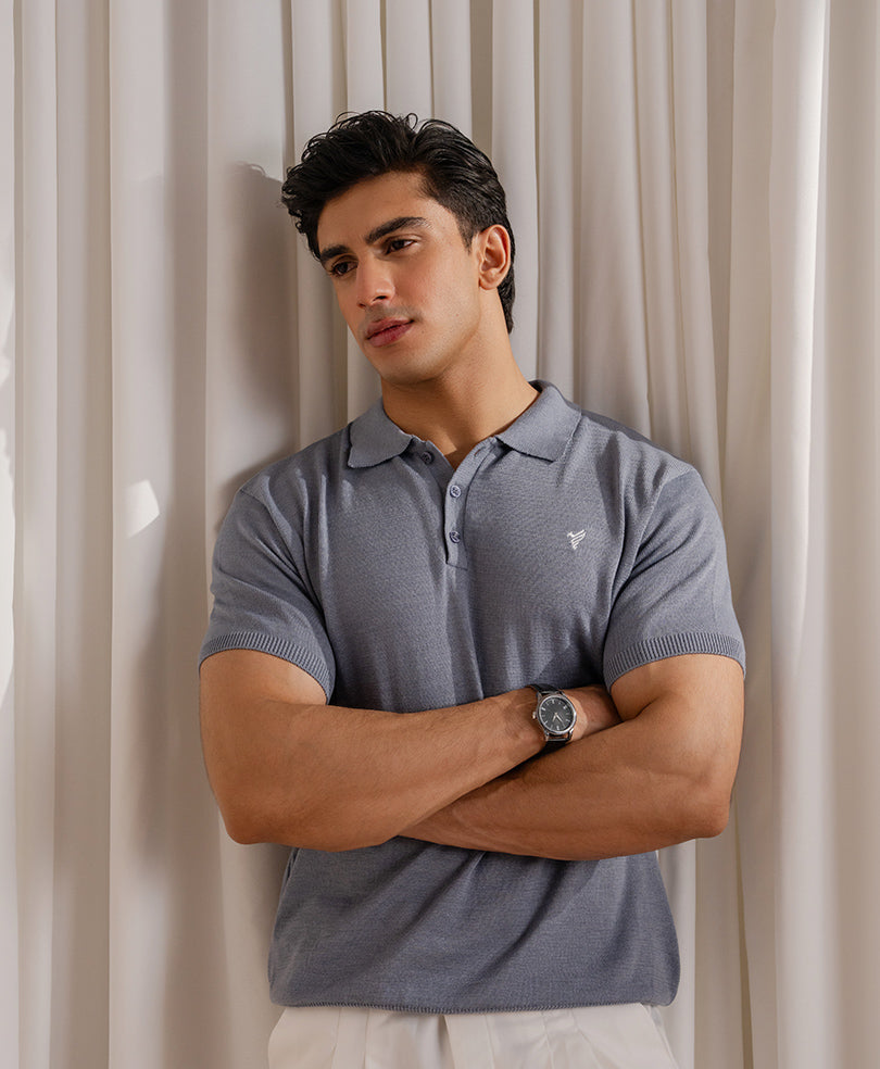 Basic Knitted POLO Rise Blue