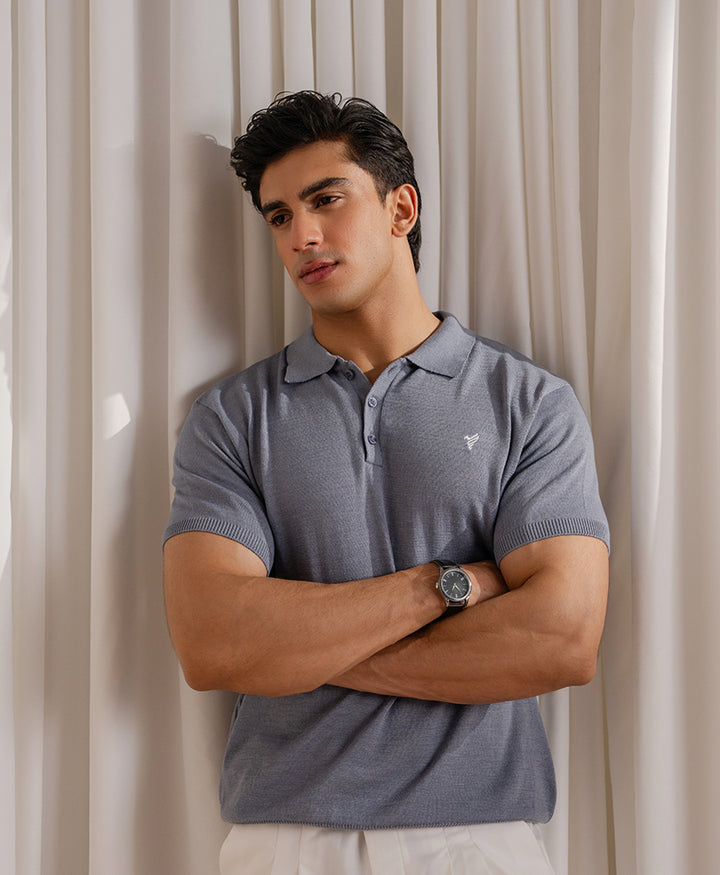 Basic Knitted POLO Rise Blue