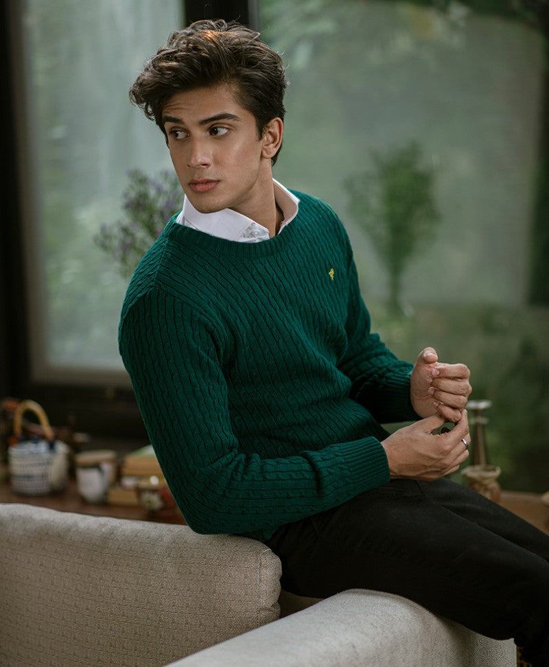 Green Cable Knit Sweater