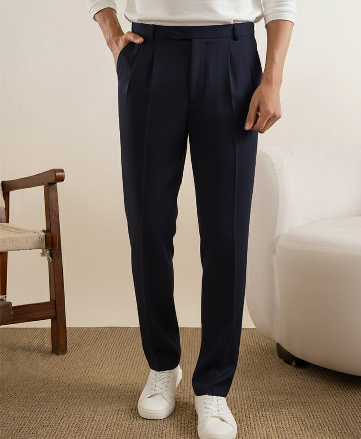 Navy Tailored Pleated Pants