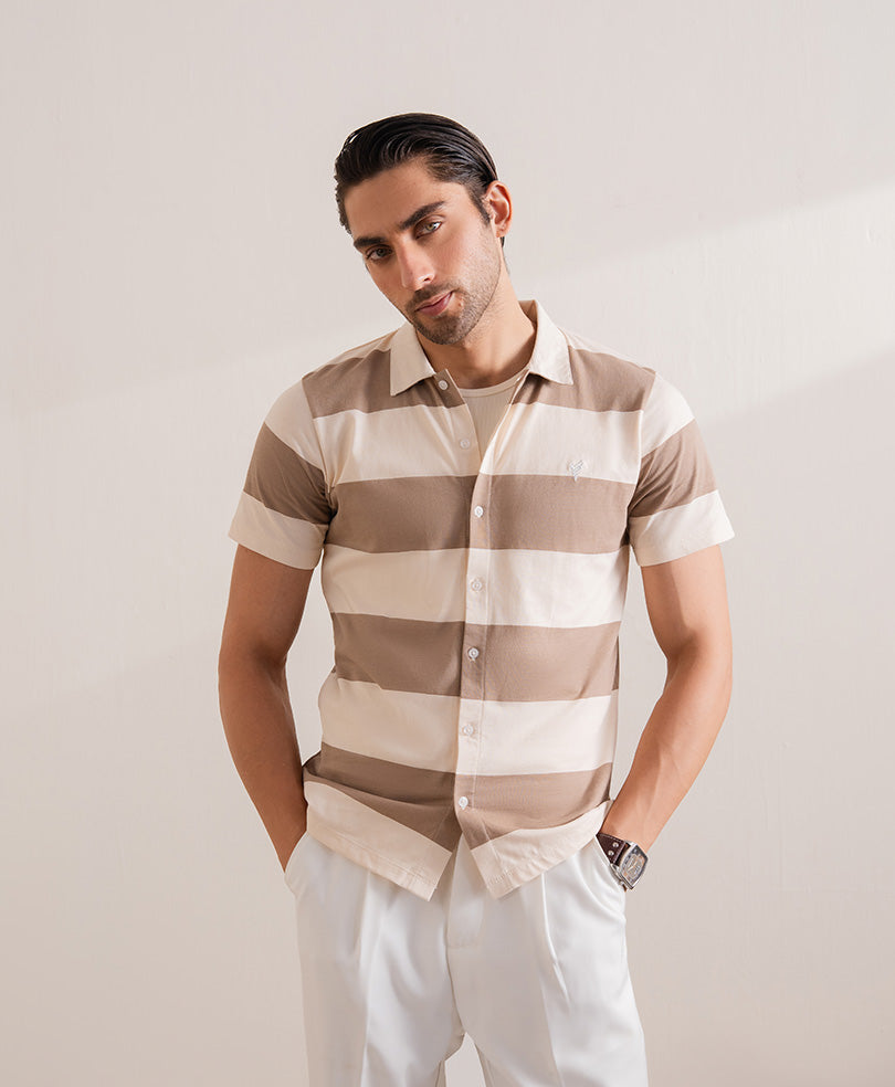 Camel Retro Striped Shirt