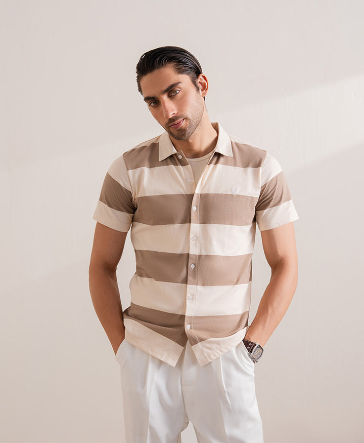 Camel Retro Striped Shirt