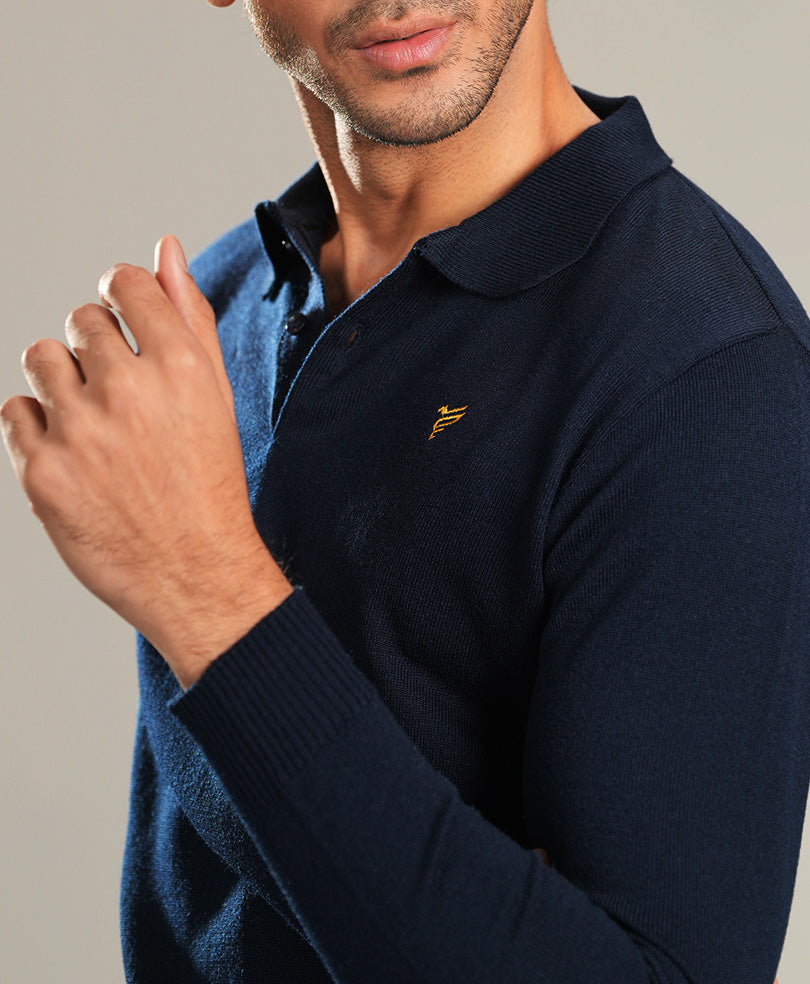 Navy Full Sleeves Knitted POLO