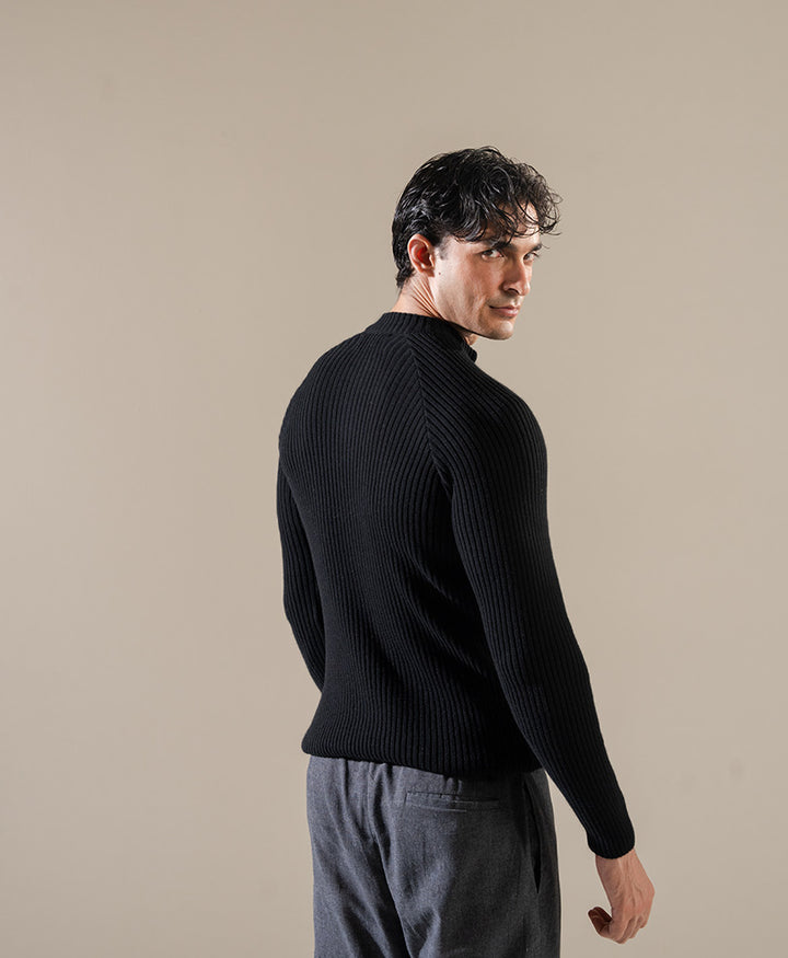 Black Mock Neck Zipper Sweater