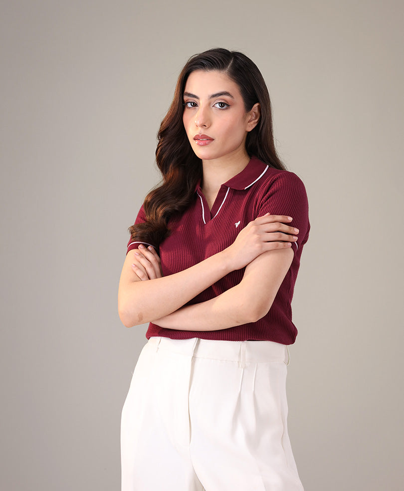 Wine French Knit POLO (Women)