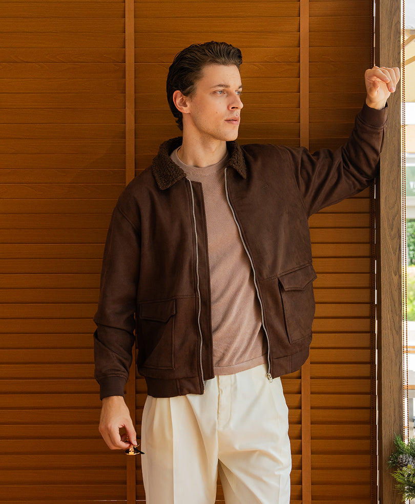 DK Brown Suede Aviator Jacket