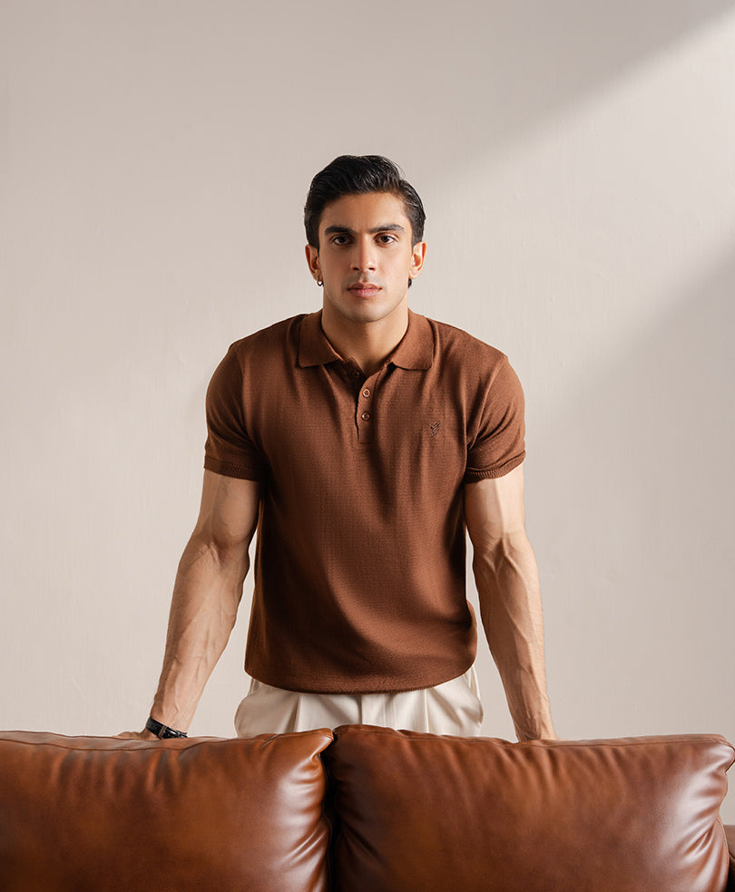 Basic Knitted POLO Rustic Maroon