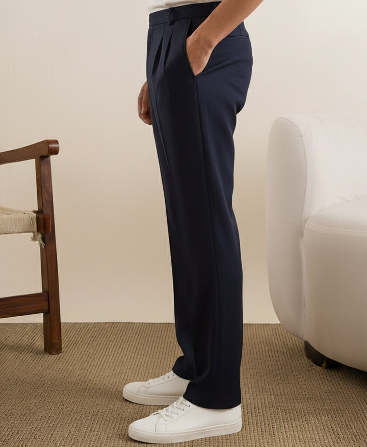 Navy Tailored Pleated Pants
