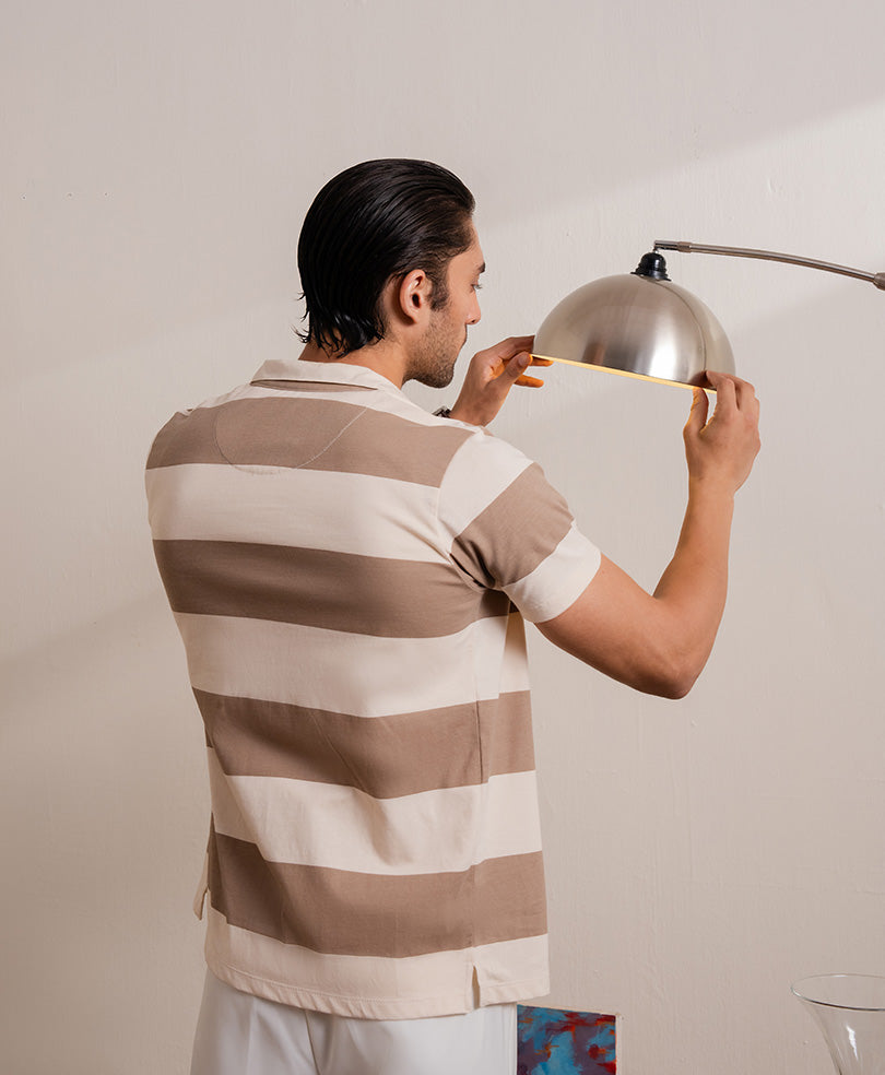 Camel Retro Striped Shirt