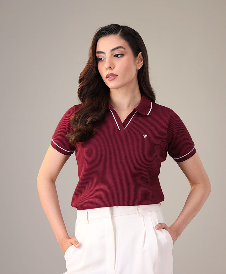 Wine French Knit POLO (Women)