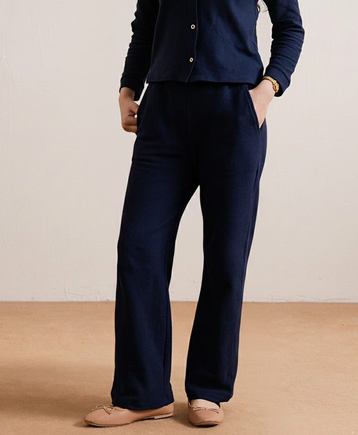 Navy Fine Waffle Knit Trouser (Women)
