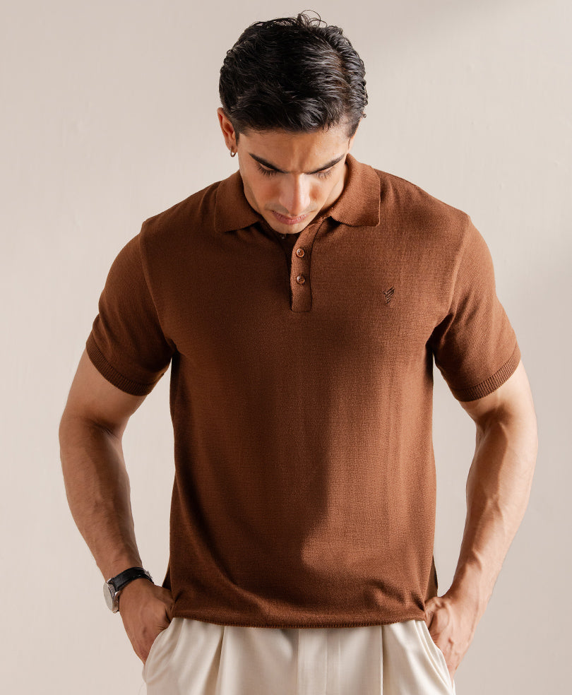 Basic Knitted POLO Rustic Maroon