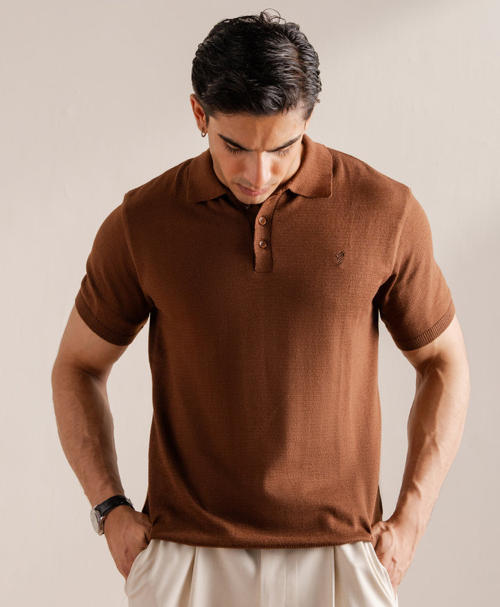 Basic Knitted POLO Rustic Maroon