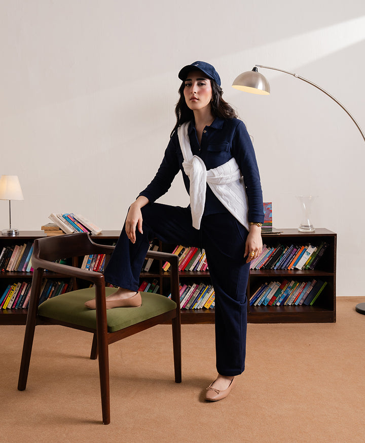 Navy Fine Waffle knit Shirt (Women)