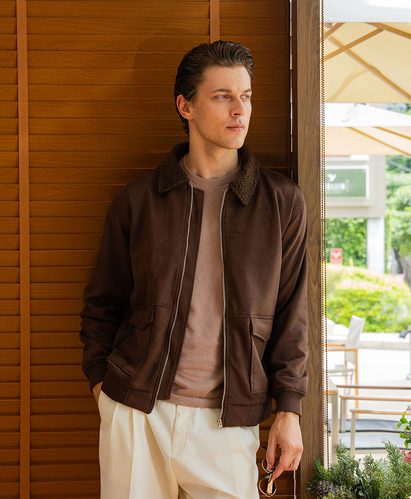 DK Brown Suede Aviator Jacket
