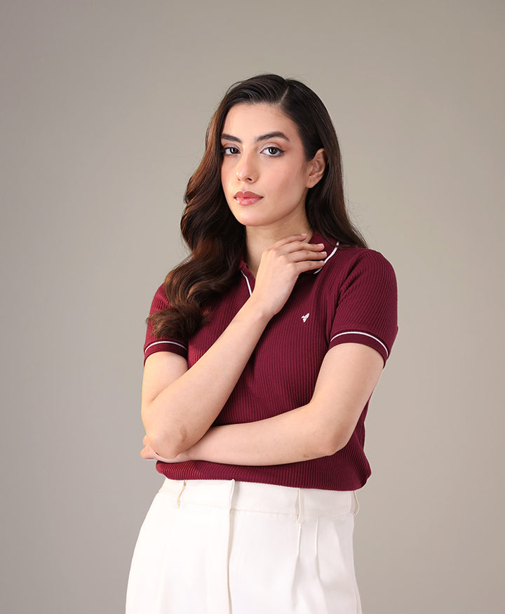 Wine French Knit POLO (Women)