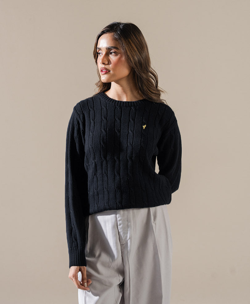 Black Cable Knit Sweater (Women)