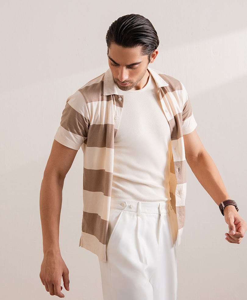 Camel Retro Striped Shirt
