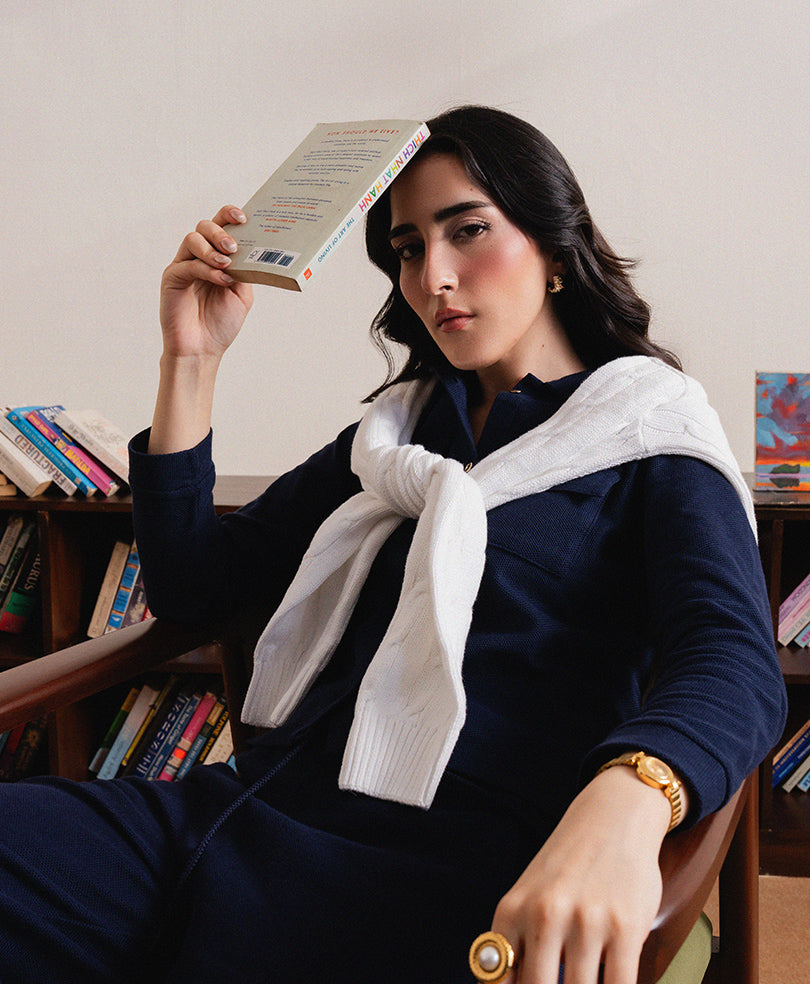 Navy Fine Waffle knit Shirt (Women)