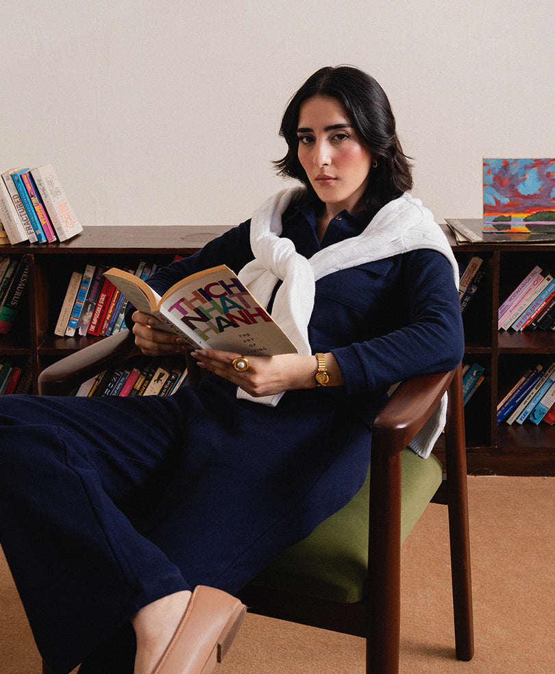 Navy Fine Waffle knit Shirt (Women)