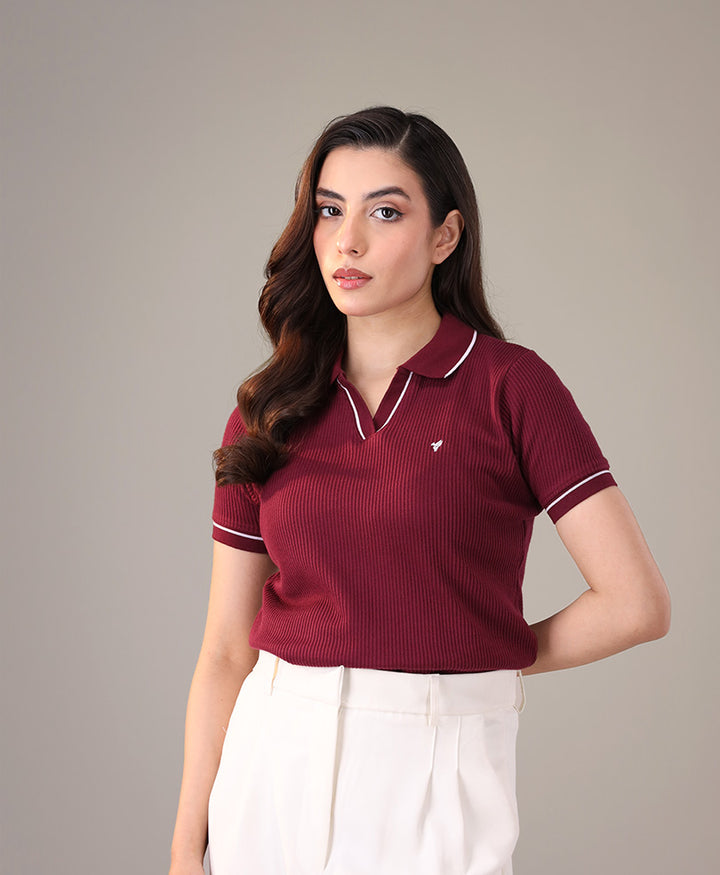 Wine French Knit POLO (Women)