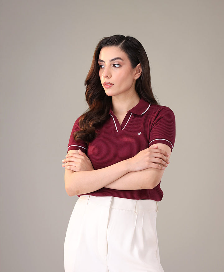 Wine French Knit POLO (Women)