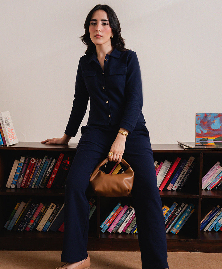 Navy Fine Waffle knit Shirt (Women)